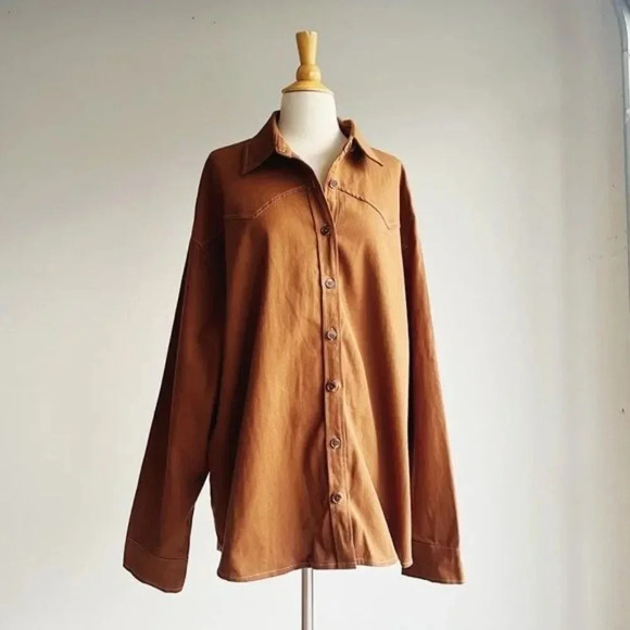 NWT KITTENISH | Oversized Brown Western Button Down Shacket | S - Picture 3 of 9